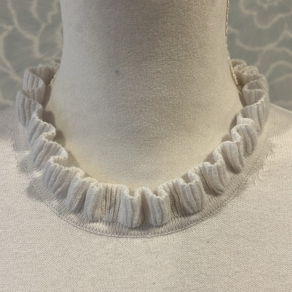 J. Crew Factory Cream Ruffle Neck Cotton Sweater - Sz L - Picture 8 of 16